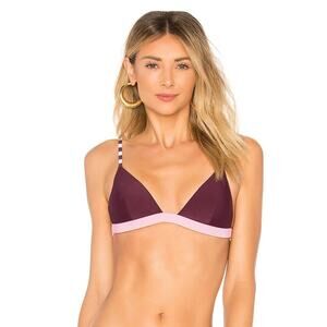 Rye Swimwear XOXO Bikini Top Merlot Stripe Triangle 2 Tone Purple Wine M EUC